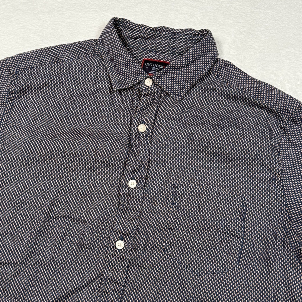 Untuckit Short Sleeve Shirt Medium‎ Blue 100% Linen Geometric Pattern Button Up